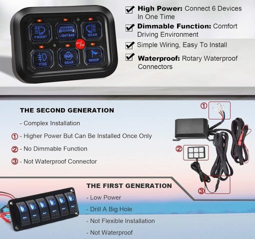 Panel de Interruptores para 6 Circuitos Rugged TUFF con Sistema de Control de Reles Tactiles Botones LED Regulables Interruptores Universales de Multiples Funciones para Automoviles Camiones Barcos Marinos UTV SUV RV - Imagen 2