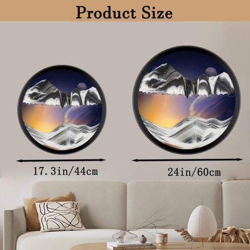 PROEATS Sand Art, Moving Sand Art, Wall Art Deep Sea Sandscape Room Decoration, Rotacion de 360? Liquid Motion de Arte de la Arena, Artesanias de Cristal Marco de Madera Solida, Decoracion de Pared Relajante para Hogar Oficina, 24in-Negro1 - Imagen 4