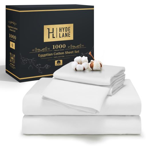 Juego de Sabanas 1000 Hilos de Puro Algodon Egipcio Tamano King, Calidad de Hotel de Lujo en Algodon Puro, Juego de Sabanas de Saten con Bolsillos Profundos de 18", Juego de Sabanas Gruesas de 4 Piezas (King, Blanco)