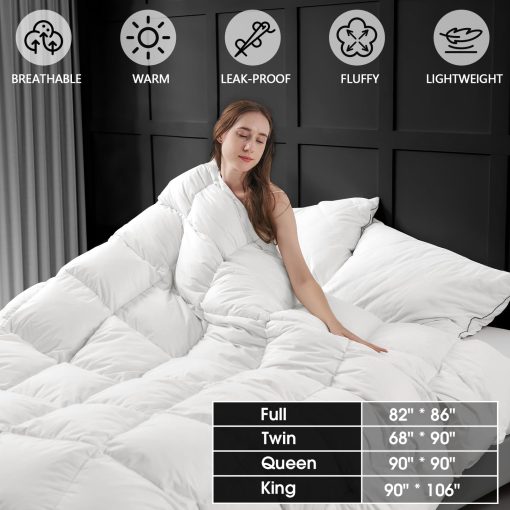 Edredon de Plumas de Ganso CYMULA tamano King - Invierno Blanco Crema Duvet Insert, Esponjoso, Calido y Transpirable, Ultra Suave y Silencioso con 8 Lazos (90" x 106") - Imagen 2