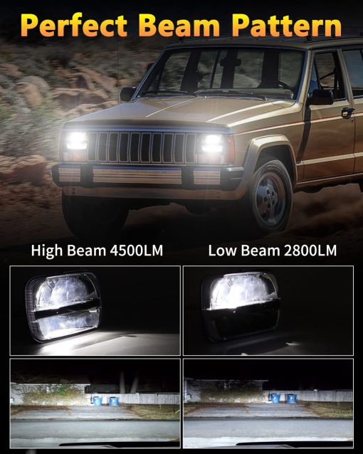Par de Faros LED Rectangulares 5x7/6x7 Pulgadas de Alto y Bajo Haz Compatible con Jeep Wrangler YJ Cherokee XJ Kenworth T300 1997-2010 Reemplazo H6054 H5054 H6054LL 69822 6052 6053 - Imagen 3