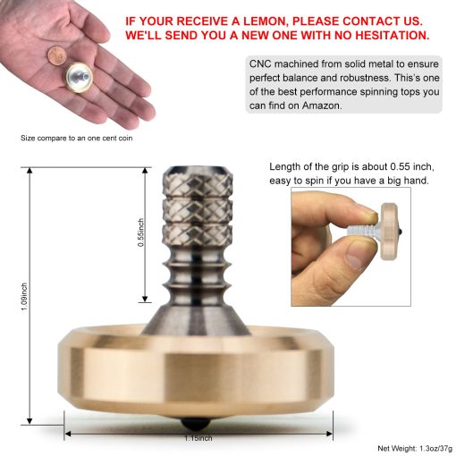 Trompo Premium DjuiinoStar, Collar de Laton con Vastago de Titanio, 8-10 Minutos, Juguete de Escritorio de Precision DST-814R - Imagen 2