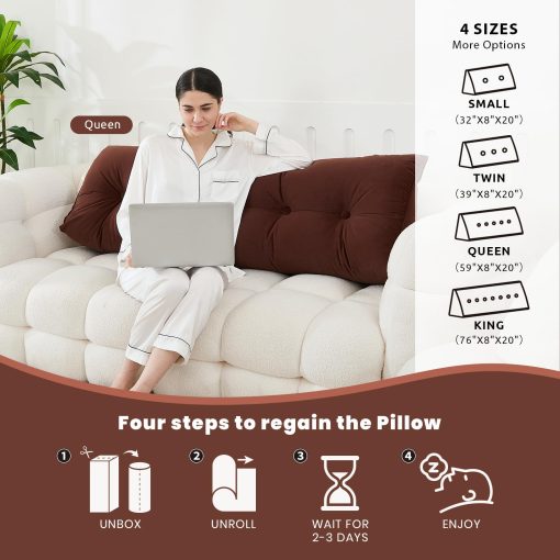 Almohada para cabecera Zelladorra para cama, almohada triangular de cuna para cabecera, soporte suave al leer y descansar, cojin para cabecera de cama con funda removible, cafe marron, tamano Queen (59"x8"x20") - Imagen 3