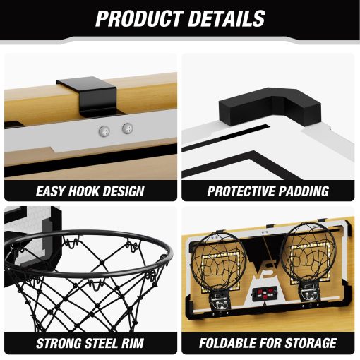 Juego de Baloncesto de 2 Jugadores HYES, Canasta de Baloncesto Doble sobre Puerta Mini con Puntaje y LED, Regalos de Baloncesto para Ninos Ninas Adultos, Adecuado para Dormitorio/Oficina/Exterior/Piscina, Negro - Imagen 6