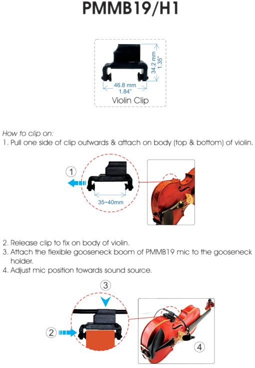 Microfono de Instrumento Musical Rannsgeer PMMB19-LS-VL con Clip para Violin y 5 Conectores - Imagen 2