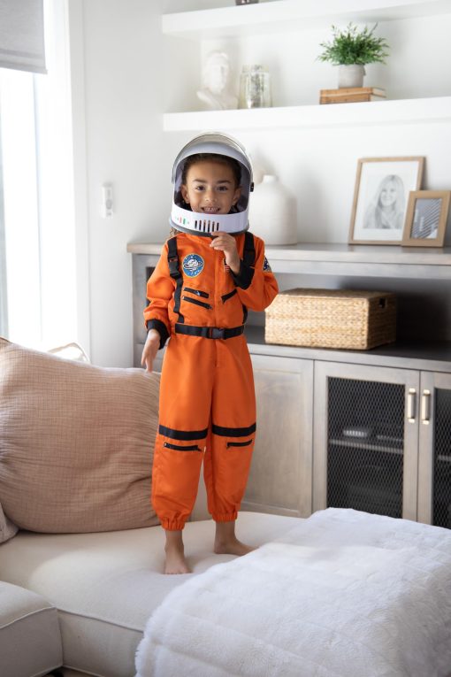 Disfraz de Astronauta Naranja Little Adventures - Disfraz de Juego y Fiesta Lavable a Maquina para Ninos (MEDIANO 3-5 AnOS) - Imagen 4