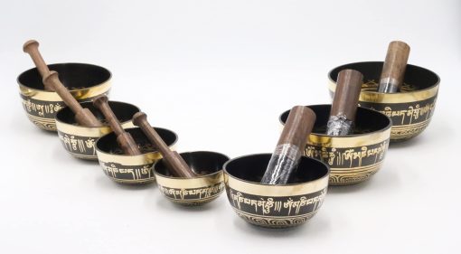 Set de 7 Cuencos Tibetanos SANSKAR NEPAL Om Mane Padme Hum de Lado Alto con Estuche | Cuencos para Meditacion y Yoga | Instrumentos de Terapia del Sonido para Relajacion - Imagen 6