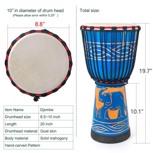 Tambor Djembe Africano lotmusic, 9.5'' Tambor de Congo de Caoba Tallado, Tambor Profesional Bongo con Parche de Cabra - Imagen 5