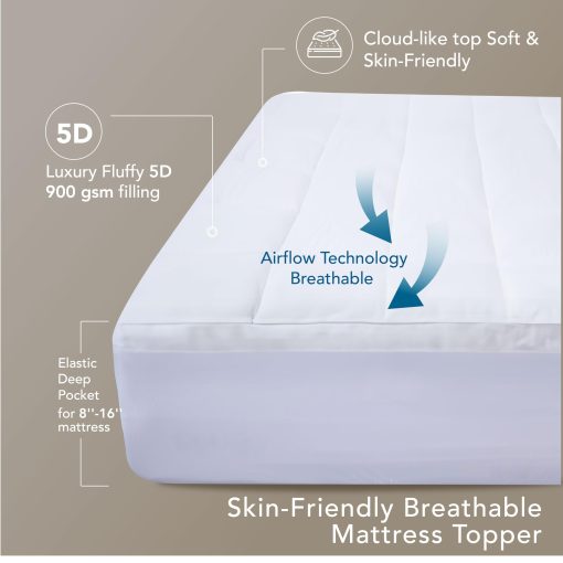 Epitex Cloud Top Colchon Queen Tamano Topper - Extra Grueso y Esponjoso Pillow Top para Cama Queen, Transpirable, Refrescante y de Apoyo con Diseno de Bolsillo Profundo de 8-16'', Fondo Antideslizante, 7 Pulgadas, Blanco - Imagen 3