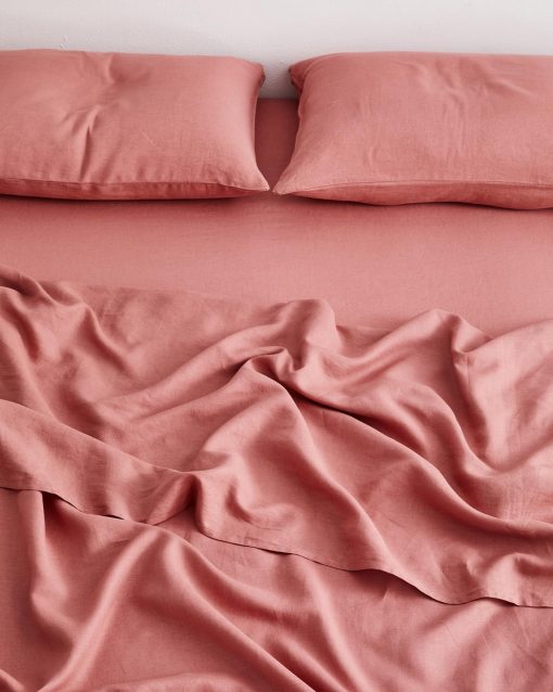 Sabana ajustable de lino Bed Threads - 100% lino frances - 170 GSM - Lujo y respetuoso con el medio ambiente - Transpirable, duradero y suave - Solo sabana ajustable individual - Lavable a maquina - King - Arcilla Rosa - Imagen 4