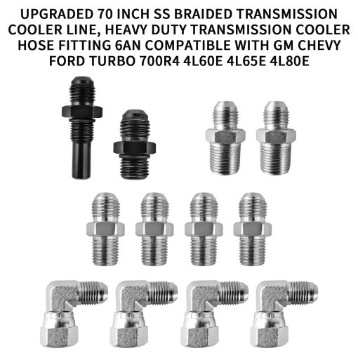 Lineas de Enfriamiento de Transmision de Repuesto para Automoviles MuRealy - Manguera Trenzada de Nylon Negra Mejorada 6AN de 70 pulgadas, Compatible con GM Chevy Ford Turbo 700R4 4L60E 4L65E 4L80E - Imagen 3