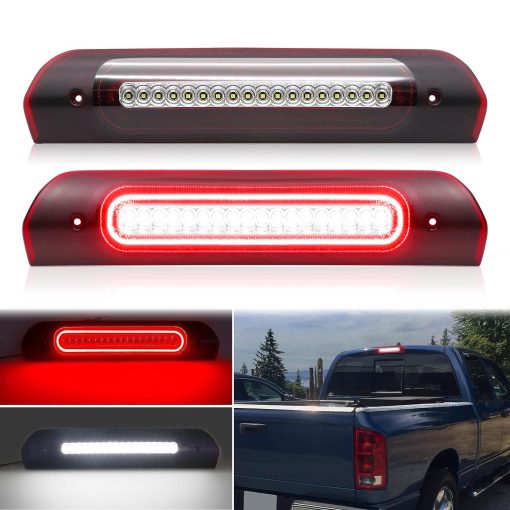 Mynoway Luz de Freno Tercera (Tercera luz de freno) LED Roja + Blanca de Repuesto para Ram 1500 2002-2008, Ram 2500/3500 2003-2009, Luz de Alto Montaje Central de Freno de Parada de Carga con Junta de Sellado, Orificios de Ventilacion