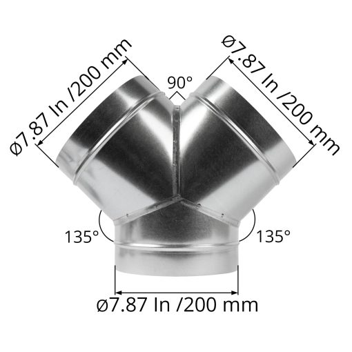 ECOPRO VENT 8" Pulgadas 3 vias Divisor de Conducto de Metal. Conector en Forma de Y de 60 Grados de 3 Vias. Conecta Multiples Maquinas - Secadora y Campana Extractora o Secadora y Secadora en un mismo conducto. - Imagen 2