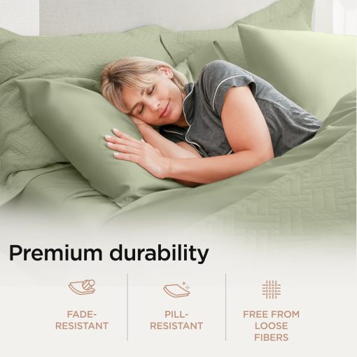 Juego de Sabanas de Algodon Supima de Lujo Threadmill, 1200 Hilos Suaves 100% Algodon para Cama King, 4 Piezas Set de Sabanas King en Verde Salvia, Calidad de Hotel Egipcio 5 Estrellas con Bolsillo Profundo Elastico - Imagen 4