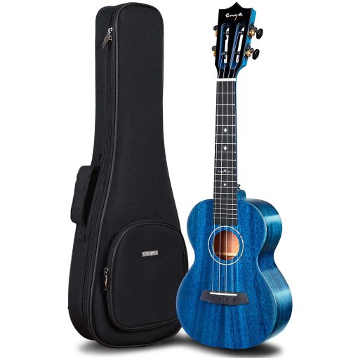 Ukulele Tenor Enya EUT-MAD de Caoba Maciza Brillante de 26 Pulgadas Azul con Estuche Acolchado de Alta Gama de 15 mm