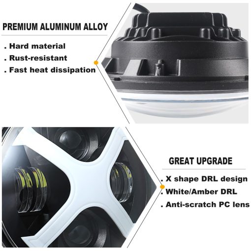 PKEDUO Faro de Motocicleta, Blanco/ambar X DRL 7inch Faro Redondo LED con Cubierta Compatible con Buell Blast Cafe Racer CB400 SV650 Vulcan - Imagen 2