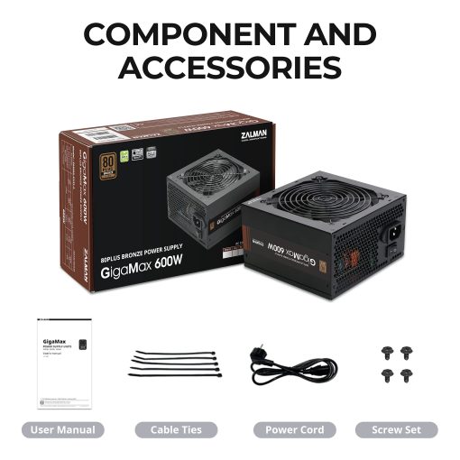 Zalman GigaMax 600W Fuente de Alimentacion 80+ Bronze, Alta Eficiencia Estable, Garantia de 5 Anos, PSU Certificada 80 Plus, Hasta 87% de Eficiencia, No Modular (600 Watts) - Imagen 9