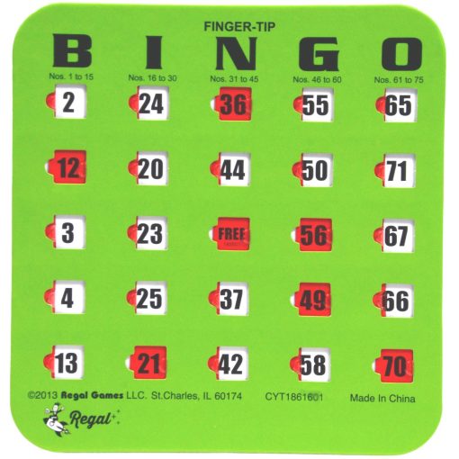 Tarjetas de Bingo Regal Finger-Tip con Ventanas Deslizantes - 200 Tarjetas de Bingo - Ideal para Noche de Diversion Familiar - Sin Fichas ni Marcadores Necesarios - Verde
