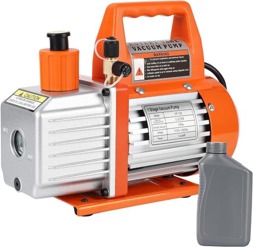 Bomba de Vacio, 110V 4.5CFM 1/3HP Bomba de Vacio de Paletas Rotativas de Una Etapa con Botella de Aceite, Bomba de Vacio de Aire Acondicionado de 1 Etapa, Kit de Bomba de Vacio para Diferentes Sistemas (4.5CFM 1/3HP)