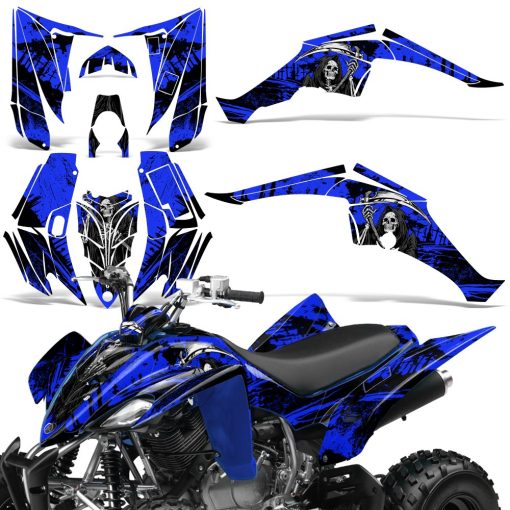 Calcomanias al por mayor para ATV Kit de graficos Pegatina Decal Compatible con Yamaha Raptor 350 2004-2014 - Reaper V2 Azul