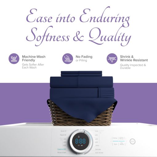 Juego de Sabanas Divididas Carressa Linen 100% Algodon Egipcio para Cama Ajustable - 600 Hilos 5 PC Juego de Sabana Dividida King Size Superior, Bolsillo Profundo de 16" Suave Sabanas de Enfriamiento Split Top King - Azul Marino - Imagen 7