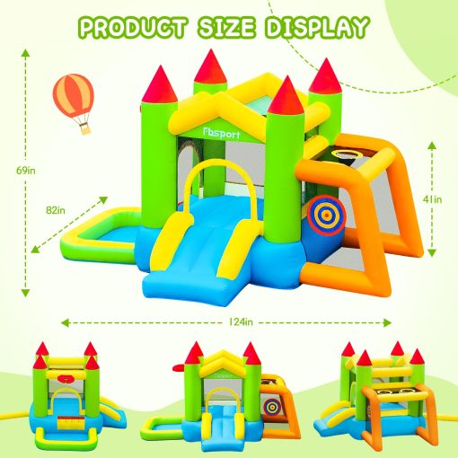 Casa Inflable con Tobogan FBSPORT para Ninos, Castillo Saltarin con Parque de Pelotas, area de Salto y Futbol, Lanzamiento de Sacos de Arena, Disparo de Pelotas, Aro de Baloncesto para Uso Interior y Exterior - Imagen 3