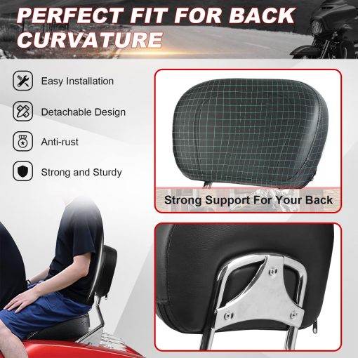 AUFER Respaldo de pasajero desmontable cromado con parrilla para equipaje Stealth y kit de hardware de montaje de 4 puntos compatible con Touring Road Street Electra Glide Road King 2014-2023 - Imagen 6