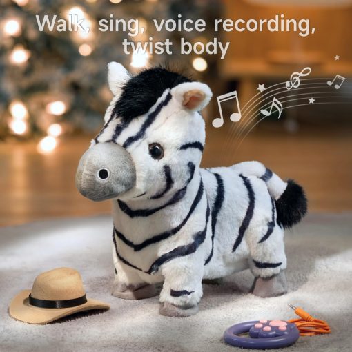 TUMAMA Juguete de Zebra Caminante y Hablador con Correa de Control Remoto, Peluche Electronico Interactivo para Ninos, Camina, Ladra, Canta, Juguete de Zebra Electronico con Control Remoto para Ninos de 3 a 6 anos - Imagen 4