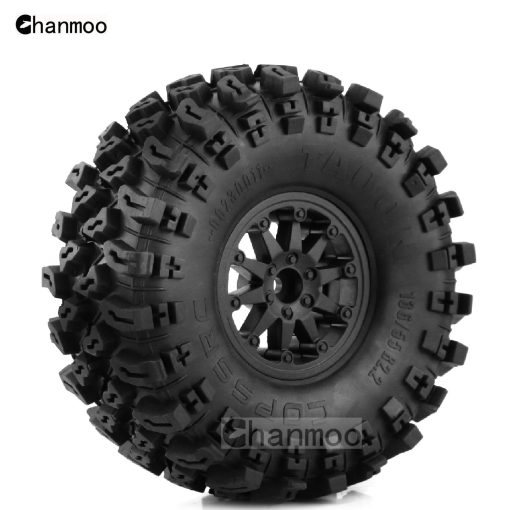 Neumaticos y Rines de 2.2 RC Crawler Chanmoo con Llantas de Bloqueo 1/10 de Goma para Coche Rock Crawler 1:10 Axial SCX10 90047 D90 TF2 Tamiya CC01 Traxxas TRX4 RGT 4PCS (Negro) - Imagen 4