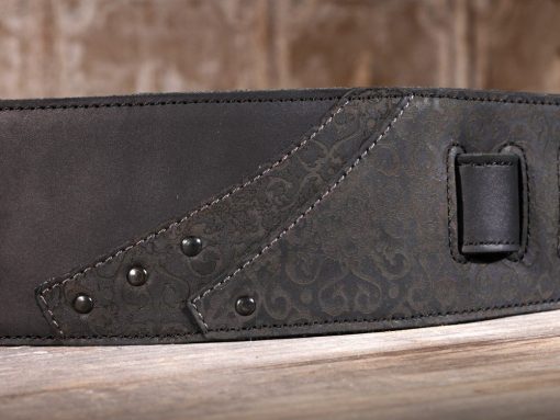 Correa de Guitarra de Cuero de Grano Completo Overland para Guitarras Electricas, Acusticas y Bajos (Negro Carbon) - Imagen 4