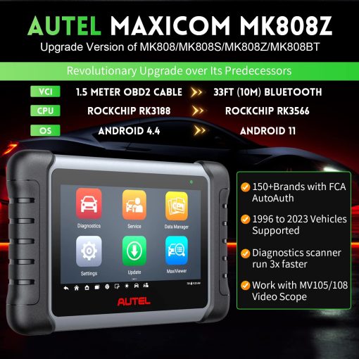 Autel MaxiCOM MK808Z Escaner de diagnostico de coche - Android 11 y Control Bidireccional, 2024 Actualizacion de MK808/MX808, 28+ Servicios, Diagnostico de Todos los Sistemas, Codificacion de Inyectores/EPB/BMS/SAS/TPMS/AutoVIN - Imagen 2