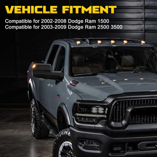 Par de Espejos de Remolque con Calefaccion para Dodge Ram 1500 2002-2008 / Ram 2500 3500 2003-2009 con Luz de Senal de Giro Extensible Plegable (Negro) - Imagen 7
