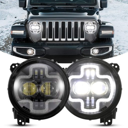 Faros LED de 9 pulgadas BUNKER INDUST con aro DRL, Par de faros redondos con luces diurnas para Jeep Wrangler JL 2018 2019 2020 2021 2022 Jeep Gladiator JT Accesorios