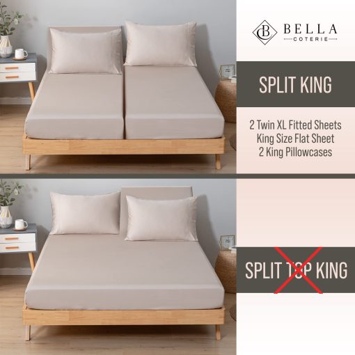 Juego de sabanas de lujo Bella Coterie Luxury Split King de bambu | Crecido organicamente | Ultra suave | Refrigerante para los que duermen calientes | Bolsillo profundo de 18" | Viscosa de bambu [Dune] - Imagen 2