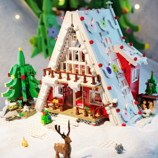 Casa de Cabana Navidena con arboles en el Bosque - Set de 2159 Piezas de Bloques de Construccion de Pueblo Navideno, Kit de Micro Bloques Regalos para Adolescentes y Adultos, Perfecto para la Decoracion Navidena - Imagen 9