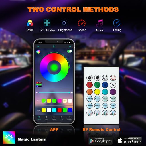 Luces de Tira LED para Automovil Interior Jushope, Luces de LED de Acrilico USB para Automovil con Seguimiento Dinamico de Colores de Ensueno, Kits de Iluminacion Ambiental para Automovil de 6 en 1, Sincronizacion de Musica, Control Remoto Inalambrico APP y RF - Imagen 3