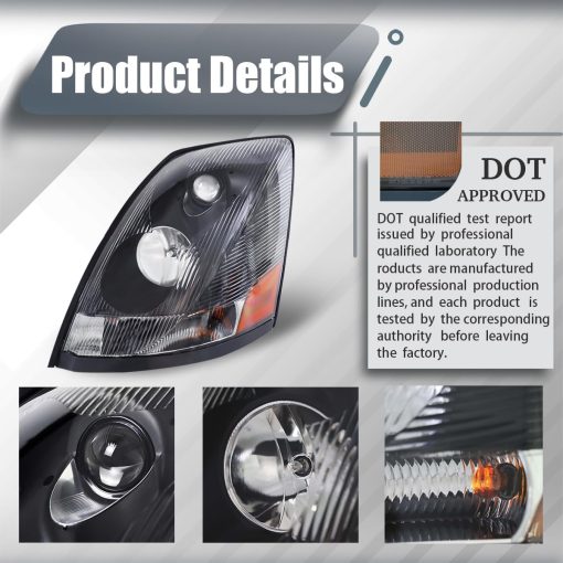 Faros Negros para Volvo Compatible con VNL 2004-2014 Lado Derecho - Imagen 4