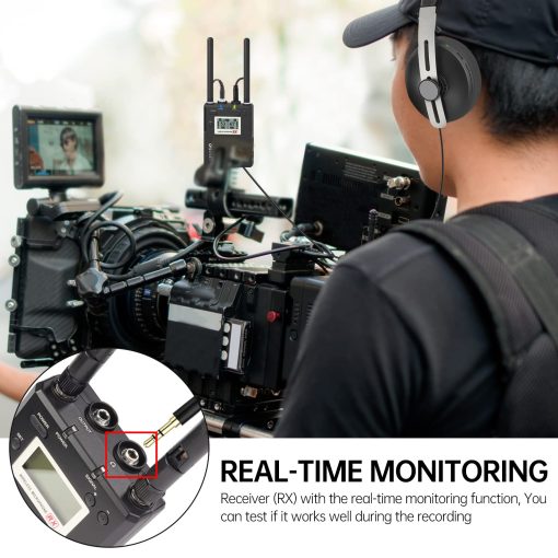 Microfono inalambrico de solapa LENSOGO UHF LWM-338C, microfono de solapa profesional de metal 492FT con monitor en tiempo real para camara videocamara smartphone tableta PC grabacion de video entrevistas - Imagen 3