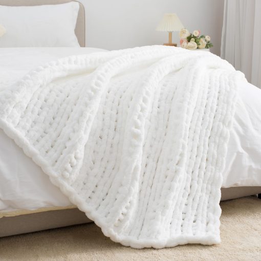 Manta de Punto Grueso Carriediosa 60" X 80" Twin, 100% Hecha a Mano con Gran Ondulado de Chenille Suave y Esponjoso para Sofa Cama, Manta Grande de Ganchillo Muy Acolchada y Gruesa, Blanco Nieve - Imagen 2