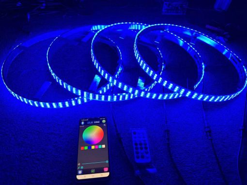 Kit de Luces de Anillo de Rueda LED Triple Fila RGB 15.5'' Dream Chasing con Funcion de Senal de Giro y Freno Bluetooth y Control Remoto IP68 Impermeable para Vehiculos Coche Todo Terreno - Imagen 7