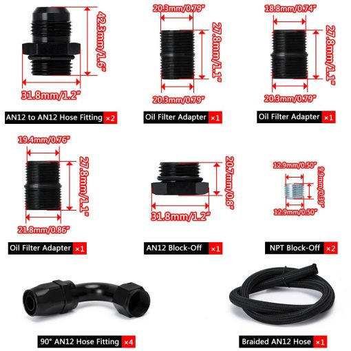 Kit de reubicacion de filtro de aceite de aluminio billet Hypertune Adaptador de manguera trenzada de aceite AN12 Bloqueo 1/8NPT Adaptador 13/16"-16 3/4"-16 M22*1.5 - Imagen 5