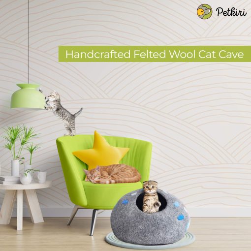Cama para Gatos y Gatitos de Lana Fieltro Hecha a Mano PETKIRI - Lana 100% Natural (Uvas de Medianoche) - Imagen 6