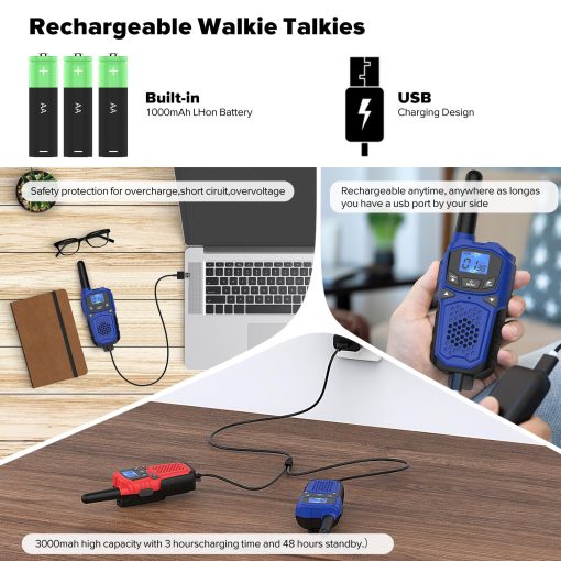 Walkie Talkies para Adultos - WokTok Radio de Largo Alcance para Camping Senderismo Accesorios de Senderismo Equipo de Camping Regalo de Navidad Cumpleanos para Ninos, Sirena de SOS, Alerta Meteorologica NOAA, 3 Radios - Imagen 2