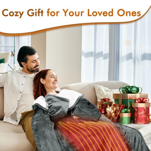 Manta Termica Tirrinia, Manta Electrica para Usar, Manta Calefactora Sherpa, Manta Electrica para 5 Niveles de Calor, Regalos para Mama, Abuela, Hombres, Gris - Imagen 2