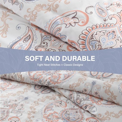 Juego de edredon King Size SahSahCasa, Juego de cama de edredon King, Diseno Paisley Floral Damasco Edredon, Juego de cama de lujo mullido acolchado para todas las estaciones, Edredones y Alternativa de plumon, 3 piezas - Imagen 5