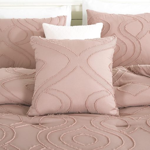 ESCA Juego de Edredon Inara Rosa Rubor de 7 Piezas, Juego de Ropa de Cama Jacquard con Clips - Tamaño King/California King - Imagen 4