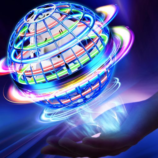 Juguete de Pelota Orb Voladora, Bola de Hover Controlada a Mano con Luces LED, Globo Boomerang Giratorio de 360?, Juguetes Geniales Mini Drone Spinner para Ninos, Regalo Ideal de Cumpleanos y Festival para Ninos y Ninas - Azul Brillante