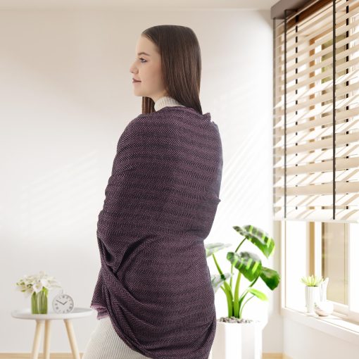EH Pure Cashmere Shawl, Manton, Manta, Envoltura Ultra Suave, Manta para Sofa, Cama y Viaje, (40" X 82") Espiga (Morado y Negro) - Imagen 4