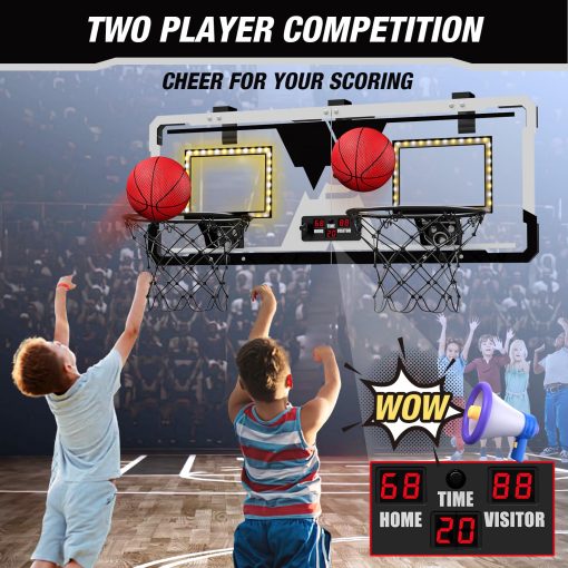 Juego de Baloncesto de 2 Jugadores HYES, Canasta de Baloncesto Doble sobre Puerta Mini con Puntaje y LED, Regalos de Baloncesto para Ninos Ninas Adultos, Adecuado para Dormitorio/Oficina/Exterior/Piscina, Negro - Imagen 2
