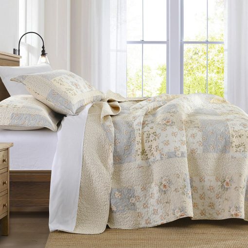 SahSahCasa 120"x102" Juego de Colcha de Reina de algodon 100% Extra Grande, Colcha de Cama en Acolchado, Colcha XL, Edredon Ligero, 3 Piezas, Marron/Beige - Imagen 3